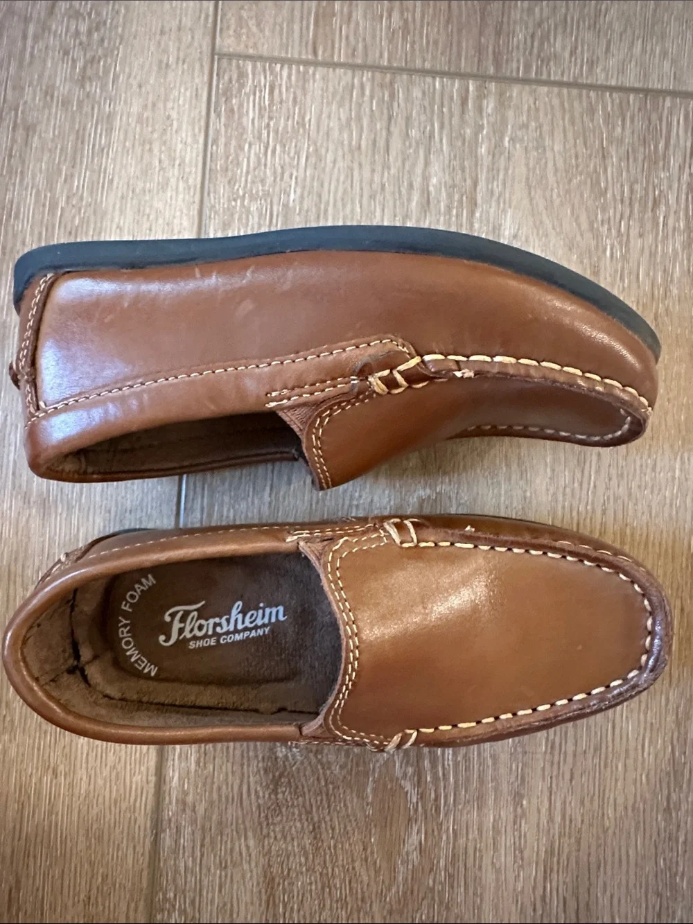 Florsheim Boys Kasper Venetian Driver Loafers Tan Leather Slip-On Shoes 11W Wide